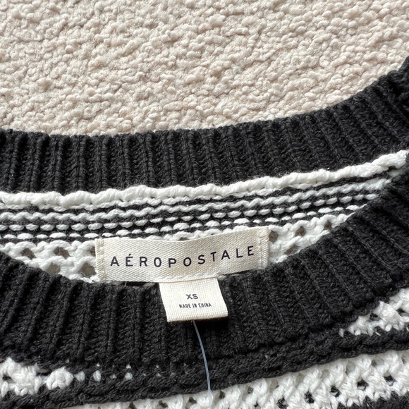 Aeropostale Women Cable Knit Cropped Pullover Sweater Top Long Sleeve Striped XS - Picture 7 of 11